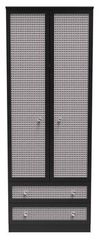 Rattan and Black Ash 2 Door 2 Drawer Tall Wardrobe