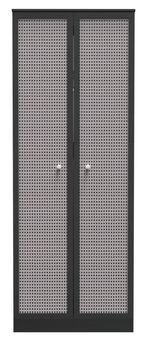 Rattan and Black Ash 2 Door Plain Tall Wardrobe