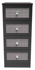 Rattan and Black Ash 4 Drawer Narrow Chest