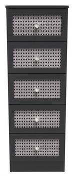 Rattan and Black Ash 5 Drawer Narrow Chest