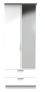 Plymouth White Gloss 2 Door Tall Combi Wardrobe - 1 Mirror