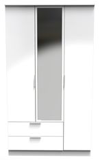 Plymouth White Gloss 3 Door Tall Combi Wardrobe - 1 Mirror and LHF 2 Drawers