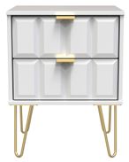 Cube White 2 Drawer Bedside Cabinet with Gold Hairpin Legs