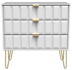 Cube White 3 Drawer Small Chest with Gold Hairpin Legs