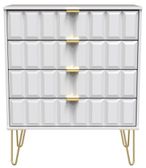 Cube White 4 Drawer Chest with Gold Hairpin Legs