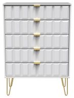 Cube White 5 Drawer Chest with Gold Hairpin Legs