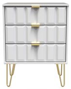 Cube White 3 Drawer Midi Chest with Gold Hairpin Legs