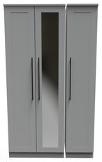 Beverley Grey 3 Door Tall Triple Wardrobe - 1 Mirror