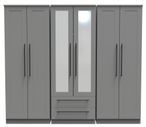 Beverley Grey 6 Door Tall Mirror Combi Wardrobe
