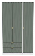 Las Vegas White and Green 3 Door Tall Triple Wardrobe - LHF 2 Drawers