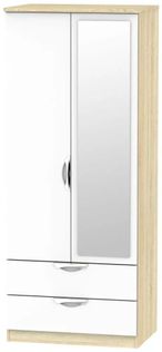Camden White Gloss and Oak Effect 2 Door Combi Wardrobe - 1 Mirror
