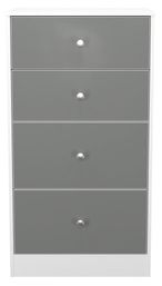 Padstow Grey and White Matt 4 Drawer Deep Midi Chest