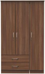 Eve Walnut Effect 3 Door Triple Wardrobe - LHF 2 Drawers