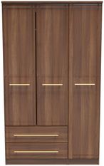 Faye Walnut Effect 3 Door Triple Wardrobe - LHF 2 Drawers