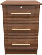 Faye Walnut Effect 3 Drawer Bedside Cabinet with Lock