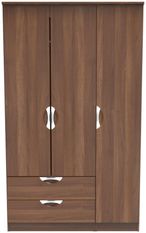 Flora Walnut Effect 3 Door Triple Wardrobe - LHF 2 Drawers