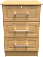 Gina Oak Effect 3 Drawer Bedside Cabinet with Lock