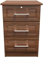 Gina Walnut Effect 3 Drawer Bedside Cabinet with Lock