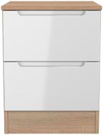 Milan White Gloss and Oak Effect 2 Drawer Bedside Cabinet