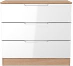 Milan White Gloss and Oak Effect 3 Drawer Small Chest