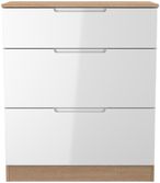 Milan White Gloss and Oak Effect 3 Drawer Deep Chest