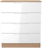 Milan White Gloss and Oak Effect 4 Drawer Chest