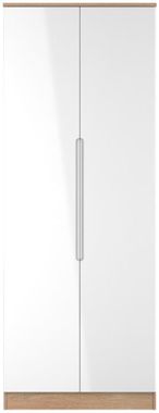 Milan White Gloss and Oak Effect 2 Door Plain Tall Wardrobe