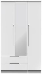 Milan White Gloss 3 Door Tall Combi Wardrobe - 1 Mirror and LHF 2 Drawers