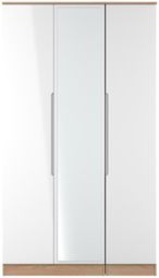 Milan White Gloss and Oak Effect 3 Door Tall Triple Wardrobe - 1 Mirror
