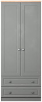 Norfolk Grey and Oak Effect 2 Door 2 Drawer Double Wardrobe
