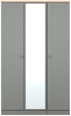 Norfolk Grey and Oak Effect 3 Door Triple Wardrobe - 1 Mirror