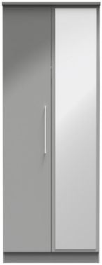 Paris Grey Gloss 2 Door Tall Wardrobe - 1 Mirror