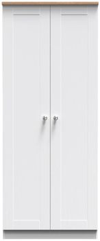 Sussex White and Oak Effect 2 Door Plain Tall Wardrobe