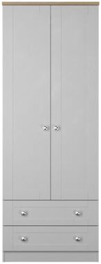 Sussex Grey Ash and Oak Effect Oak 2 Door 2 Drawer Double Wardrobe