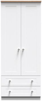 Sussex White and Oak Effect Oak 2 Door 2 Drawer Double Wardrobe