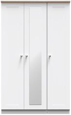 Sussex White and Oak Effect Oak 3 Door Tall Triple Wardrobe - 1 Mirror