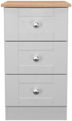 Sussex Grey and Oak Effect 3 Drawer Bedside Cabinet