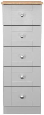 Sussex Grey and Oak Effect 5 Drawer Narrow Chest