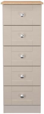 Sussex Cashmere and Oak Effect 5 Drawer Narrow Chest