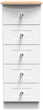 Sussex White and Oak Effect 5 Drawer Narrow Chest