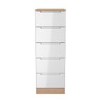 Milan White Gloss and Oak Effect 5 Drawer Narrow Chest