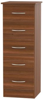 Avon Walnut Effect 5 Drawer Narrow Chest