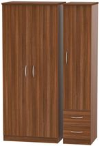 Avon Walnut Effect 3 Door Triple Wardrobe - RHF 2 Drawers