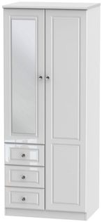 Balmoral White Gloss 2 Door Combi Wardrobe - 1 Mirror and RHF 3 Drawers