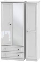 Balmoral White Gloss 3 Door Combi Wardrobe - 1 Mirror and LHF 2 Drawers