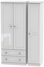 Balmoral White Gloss 3 Door Triple Wardrobe - LHF 2 Drawers