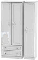 Balmoral White Gloss 3 Door Tall Triple Wardrobe - LHF 2 Drawers