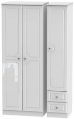 Balmoral White Gloss 3 Door Tall Triple Wardrobe - RHF 2 Drawers