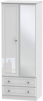 Balmoral White Gloss 2 Door Tall Combi Wardrobe - 1 Mirror