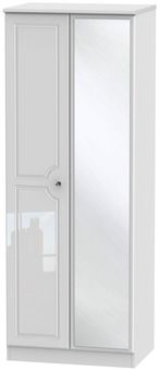 Balmoral White Gloss 2 Door Tall Wardrobe - 1 Mirror